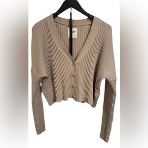 Abercrombie & Fitch Sweater Women’s Sz L Beige Rib-knit Button Cardigan Cropped